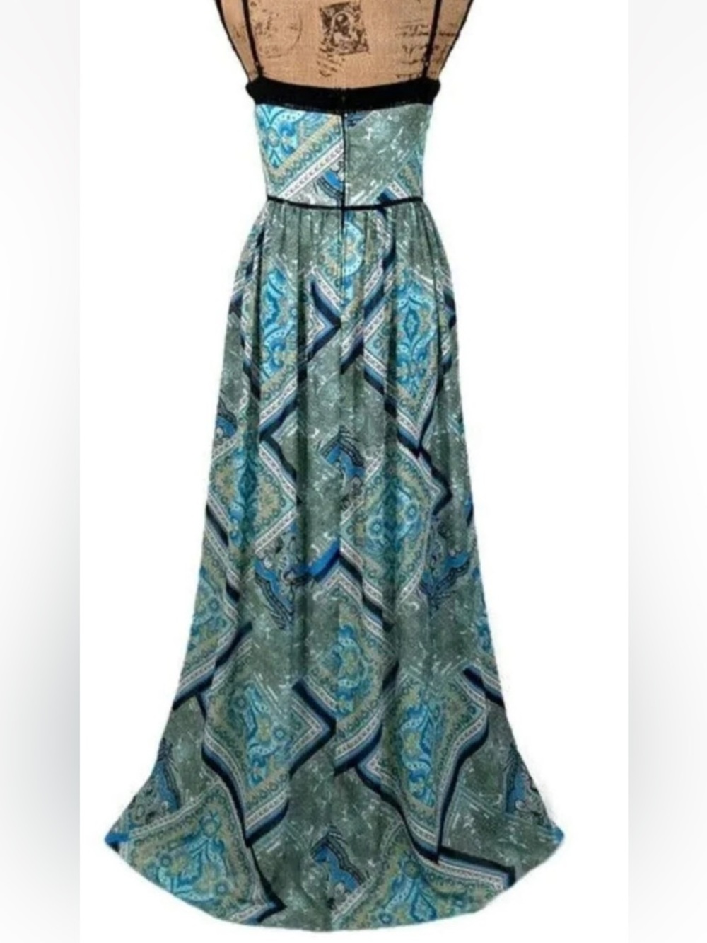 BISOU BISOU Michele Boho Teal Black Blue Green Tan Scarf Tile Print Size 2 - Picture 8 of 8